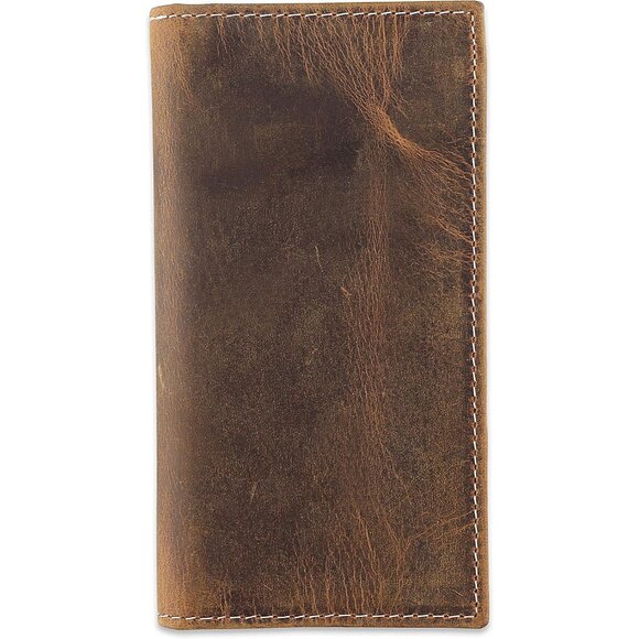 Men’s Vintage RFID Wallet Waxed Buffalo Leather, Long Bifold Design